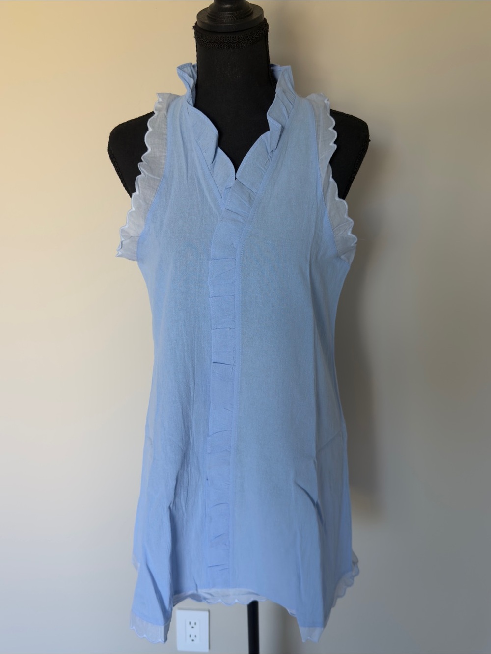 Light Blue RuffleV- Neck Sundress Small - Picture 3 of 4